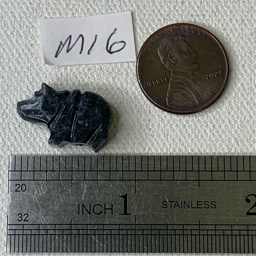 Native American Style Zuni Bear Fetish Bead Black Drilled Stone Mini Animal .7